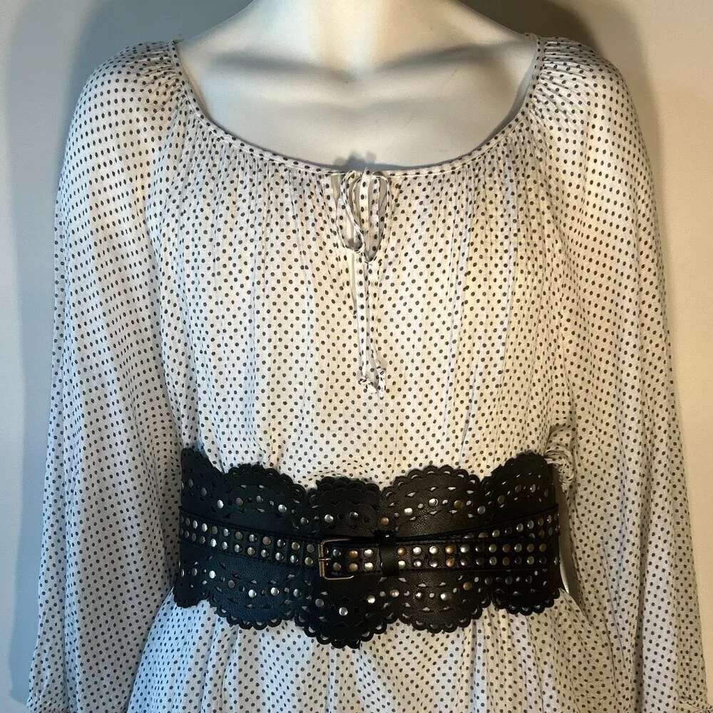 Venus SZM W Black Laser Cut Studded Belt Bohemian Festival Artsy Western Goth